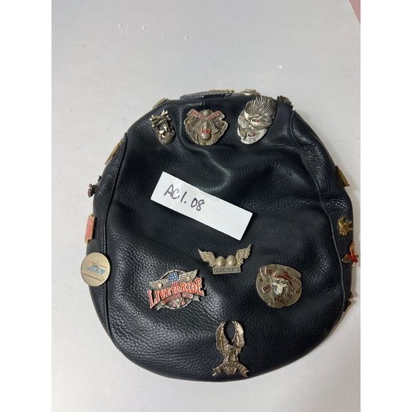 Harley Davidson Leather Cap with Pinback Pins Newsboy 2Large 26 Pins Vintage - Picture 13 of 14